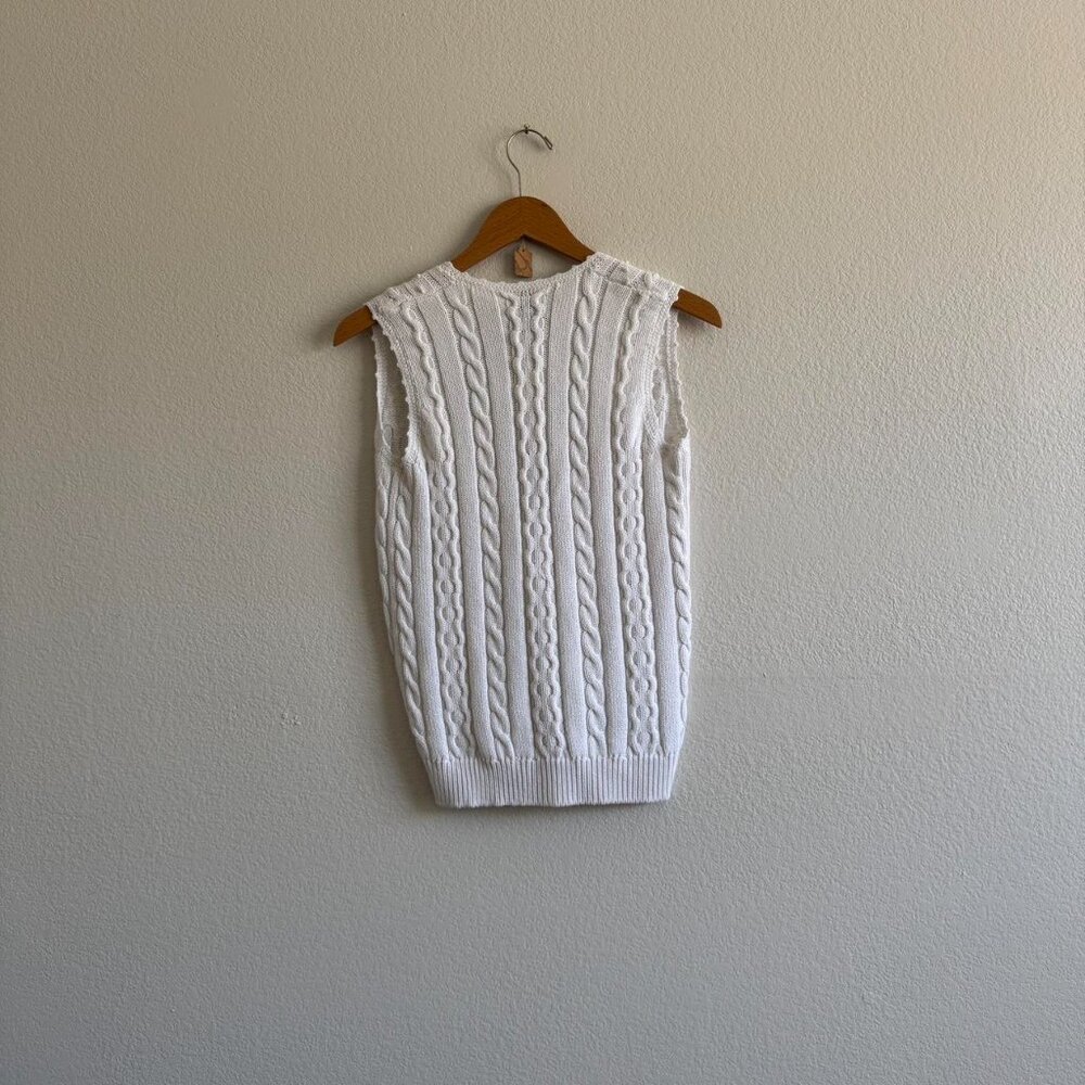 Vintage White Cottage Core Knit Cardigan Button Vest size Small - Picture 2 of 3